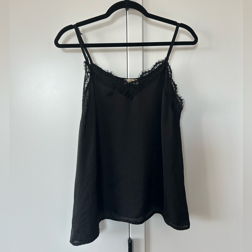 Black Lace-Trim Silk Cami Top